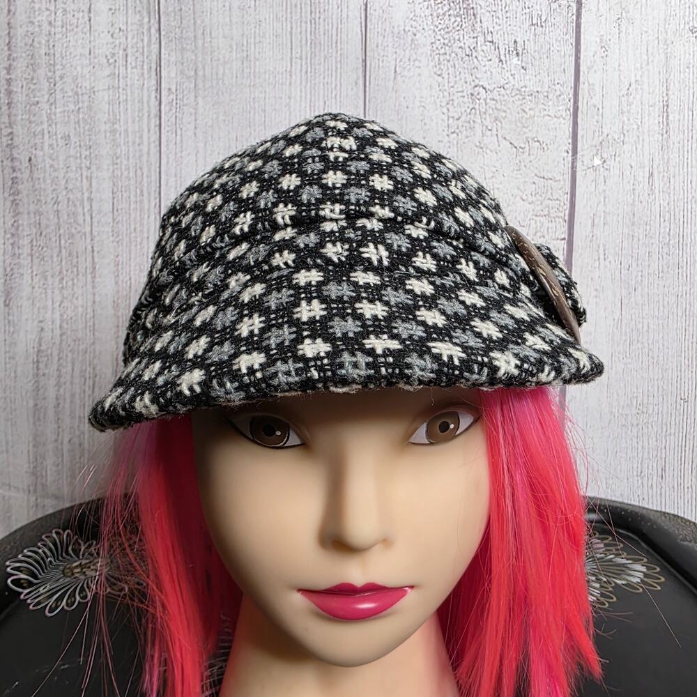 prAna Women's Newsboy Hat Black White Geometric Button Brimmed Cap OS - Picture 6 of 7